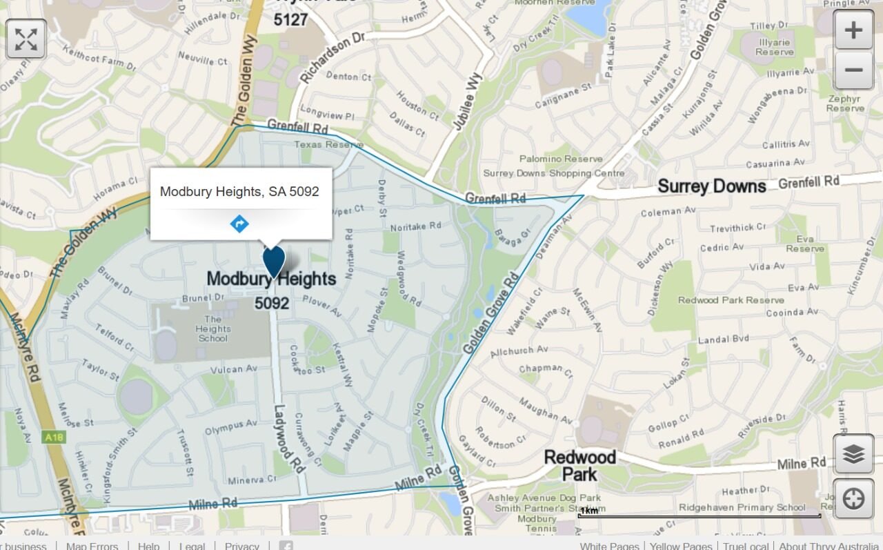 Location of Modbury Heights, SA