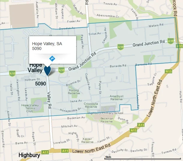 Location of Hope Valley, SA