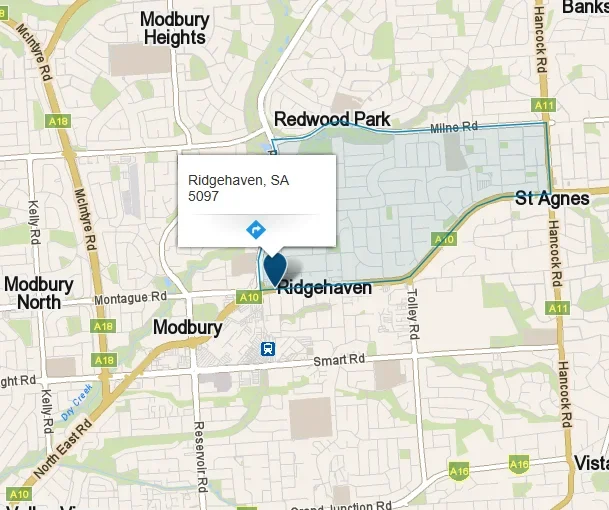 Location of Ridgehaven, SA