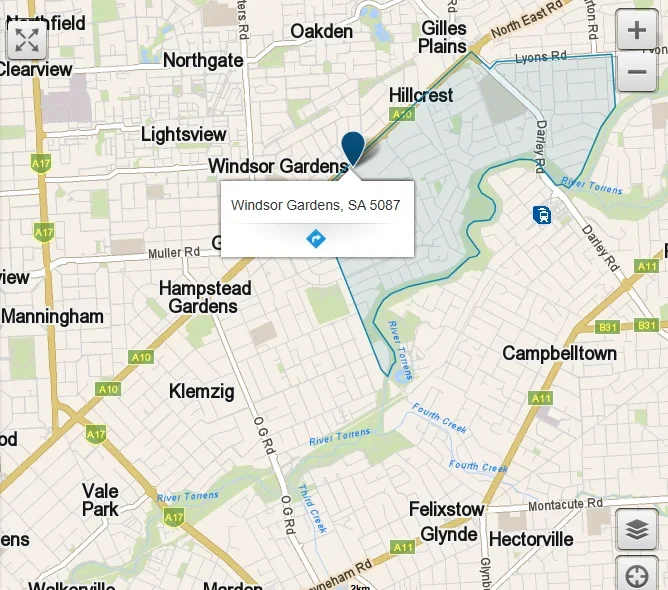 LOCATION OF Windsor Gardens SA